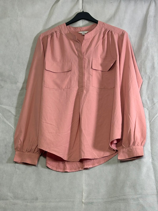 Preloved Time and Tru Dusty Rose Pink Mandarin Collar Utility Blouse