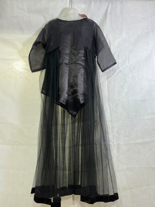 Preloved NYAS Black Metallic Shimmer Tulle Overlay High-Low Maxi Dress