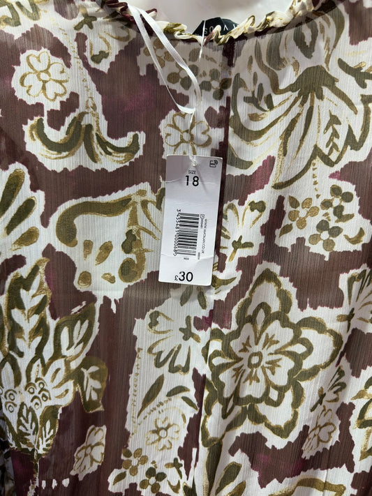 Preloved NWT Et Vous Brown & Olive Floral Chiffon Ruffle Tiered Midi Dress