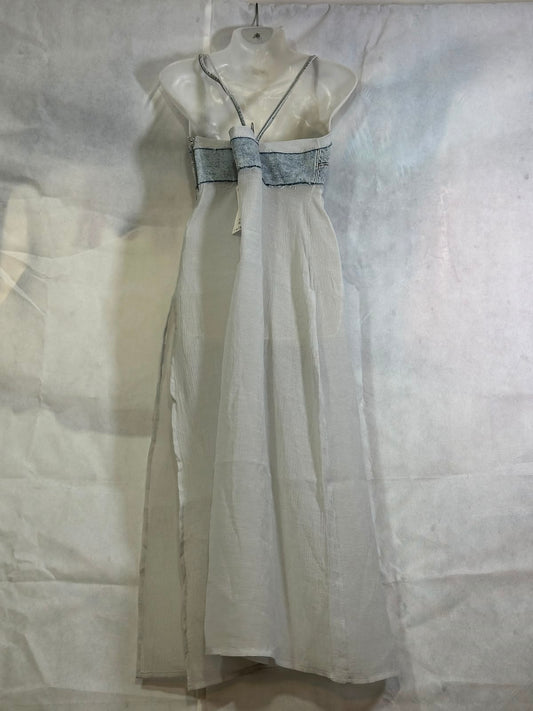 Preloved NWT Zara Acid Wash Denim Effect Bustier Sheer Crinkle Maxi Dress