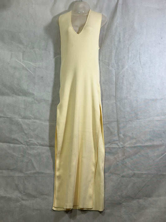 Preloved Supré Pale Butter Yellow Fine-Ribbed V-Neck Side-Slit Maxi Dress