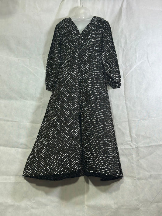 Preloved MNG (MANGO) Black & White Geometric Square Dot V-Neck Midi Dress