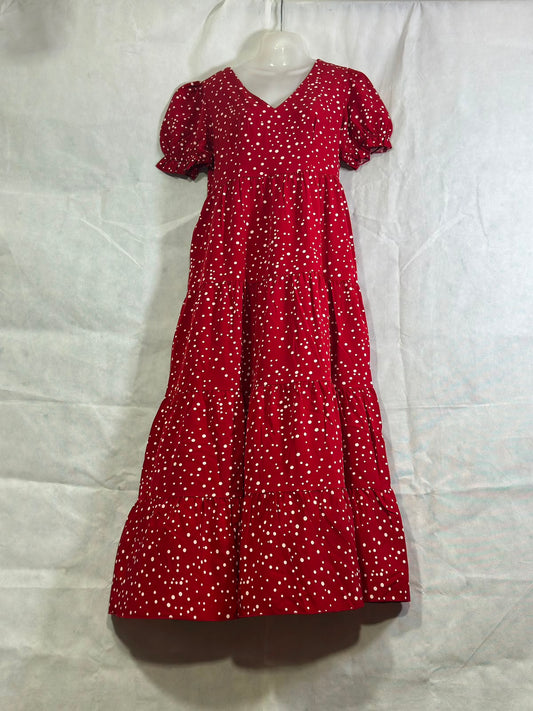 Preloved SHEIN Red & White Polka Dot Puff Sleeve Tiered Maxi Dress