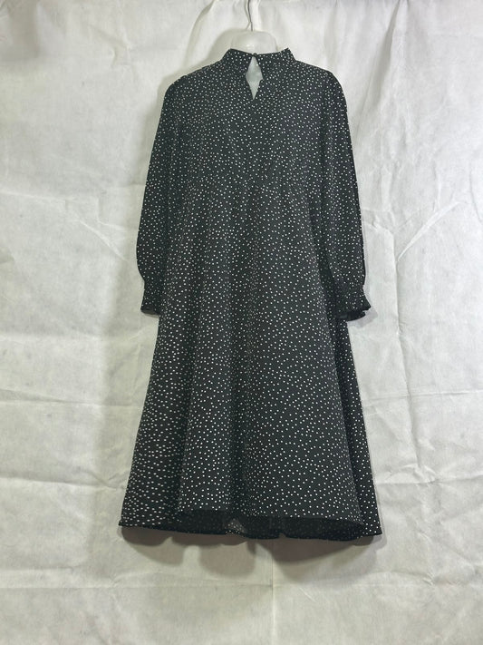 Preloved Black & White Polka Dot Keyhole Mock Neck Midi Dress