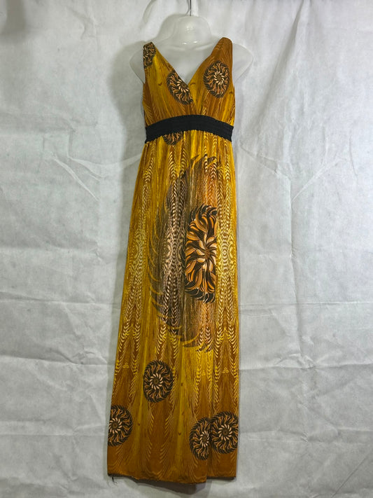 Preloved GRACEDER Mustard Gold Printed Empire Waist Sleeveless Maxi Dress