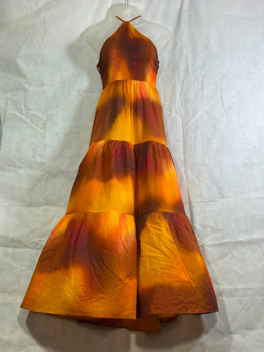 Preloved ZARA Sunset Ombré Tie-Dye Smocked Halter Maxi Dress