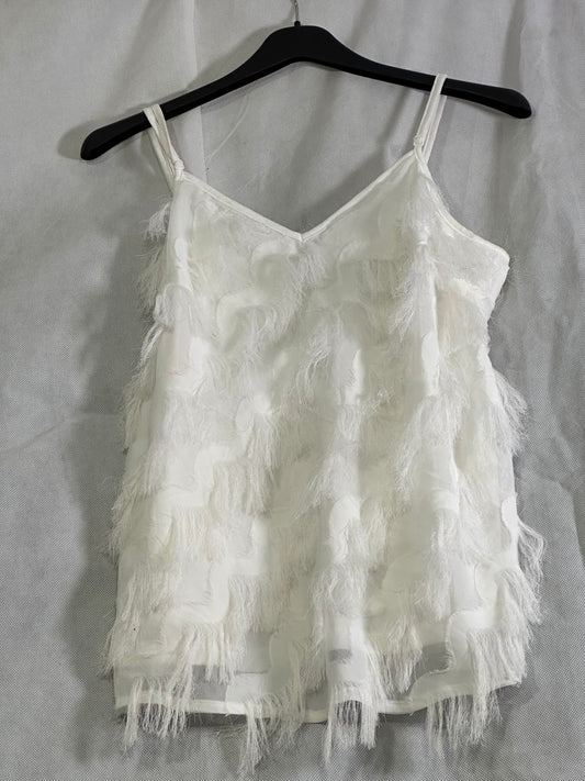 Preloved Off-White Textured Feather Fringe Cami Tank Top