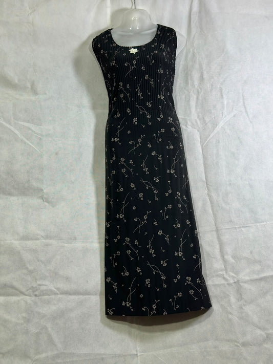 Preloved Black Floral Crinkle Pleated Sleeveless Maxi Dress