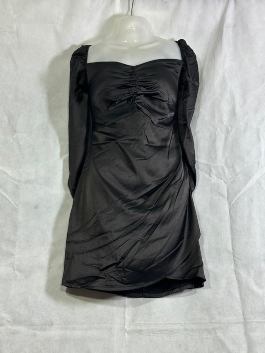 Preloved PARISIAN Black Satin Ruched Sweetheart Mini Dress