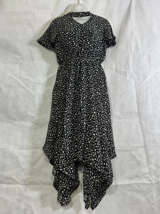 Preloved New Look Black & White Animal Print Choker Neck  Hem Dress