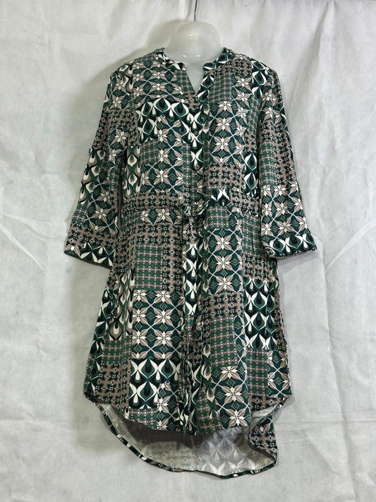 Preloved APRICOT Green Mosaic Geometric Print Belted Shirt Dress