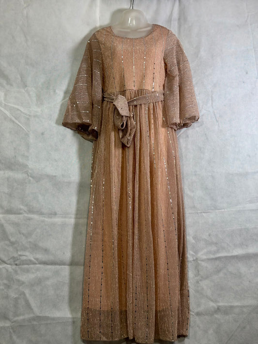 Preloved SHEIN Rose Gold Metallic Sequin Belted Angel-Sleeve Maxi Dress