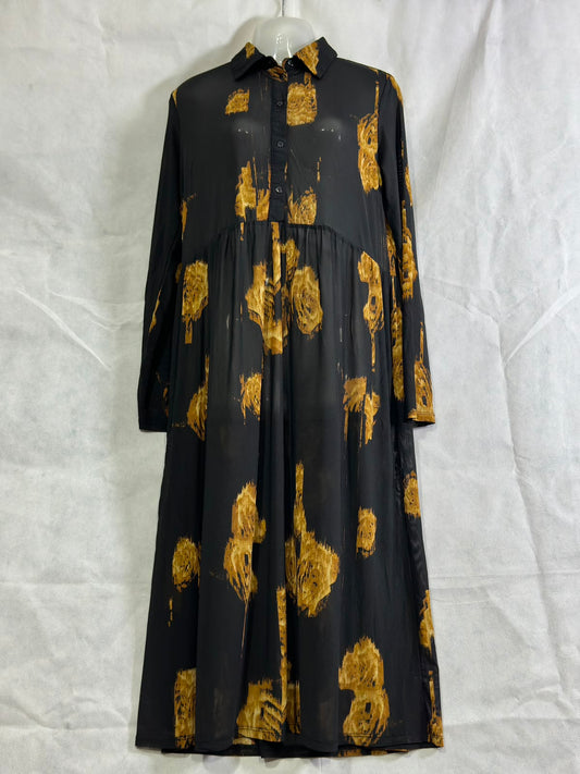 Preloved VILA Black & Gold Abstract Printed Mesh Long Sleeve Shirt Dress