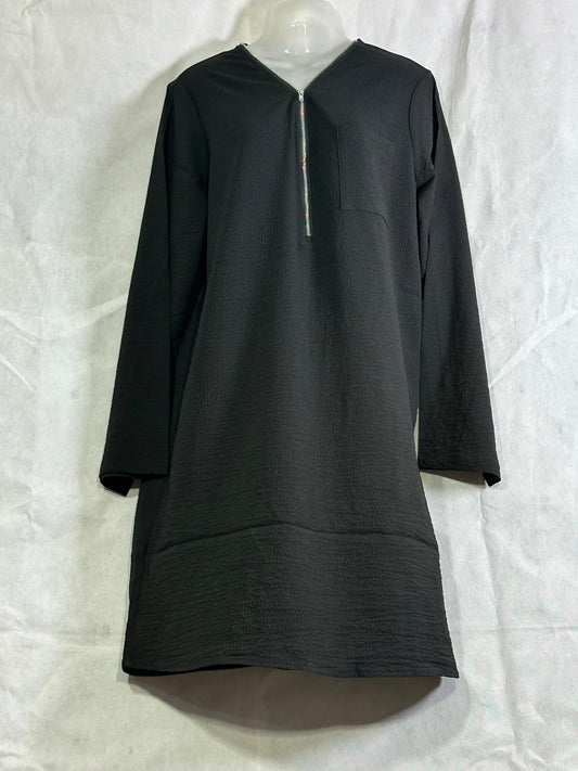 Preloved SHEIN Solid Black Front Half-Zip Long Sleeve Tunic Dress