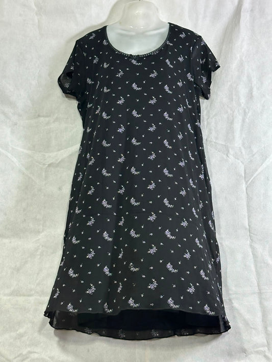 Preloved Black & Lavender Floral Chiffon Lace-Trim Shift Dress