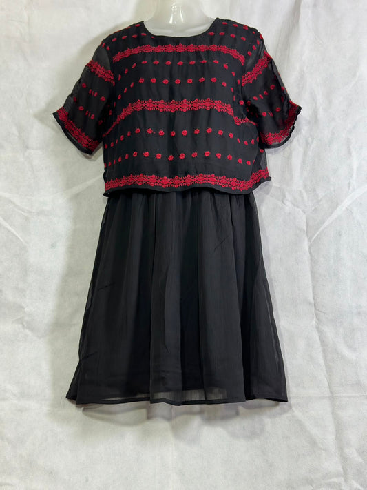 Preloved Palmer Heritage Black & Red Embroidered Layered Chiffon Mini Dress