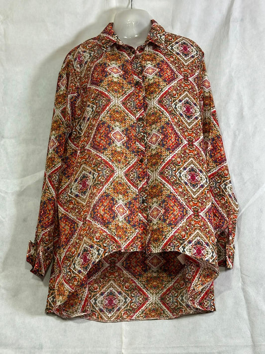 Preloved Atmosphere Boho Geometric Paisley High-Low Button-Down Shirt