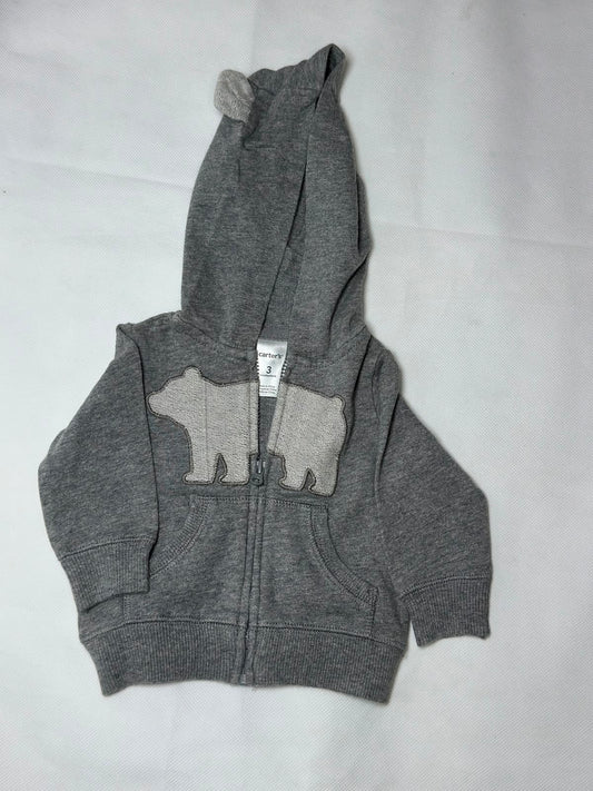 Preloved Carter's Grey Bear Patch 3D Ear Full-Zip Fleece Hoodie