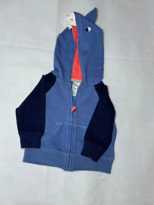 Preloved Carter's Blue Shark 3D Novelty Full-Zip Fleece Hoodie