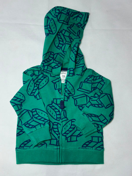 Preloved Carter's Emerald Green Bulldozer All-Over Print Full-Zip Hoodie