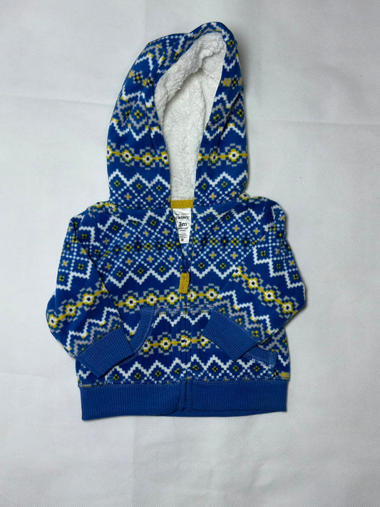 Preloved Carter's Blue Fair Isle Sherpa-Lined Full-Zip Fleece Hoodie