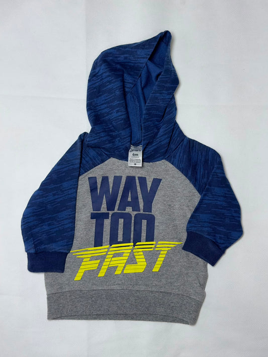 Preloved Carter's Grey & Blue Space-Dye "WAY TOO FAST" Graphic Hoodie