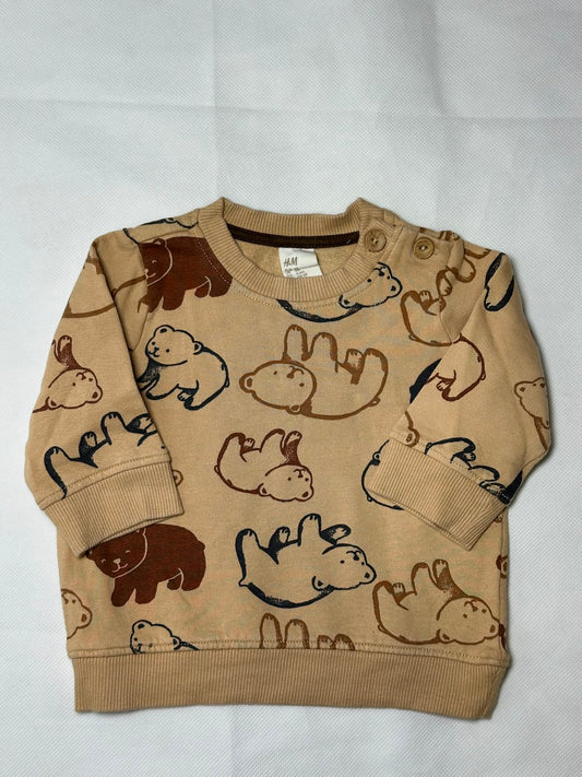 Preloved H&M Beige All-Over Playful Bear Print Shoulder Button Sweatshirt