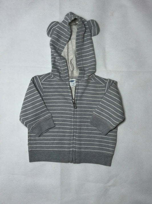 Preloved Old Navy Grey Striped 3D Bear Ear Full-Zip Fleece Hoodie