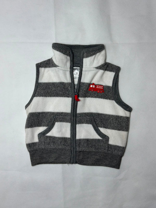 Preloved Carter's Grey & White Striped Firetruck Full-Zip Fleece Vest