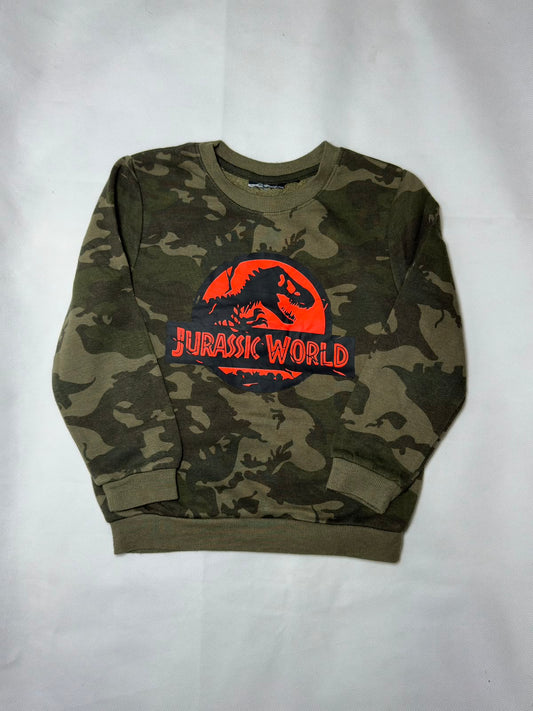 Preloved Jurassic World Camouflage Neon Red Logo Crewneck Sweatshirt