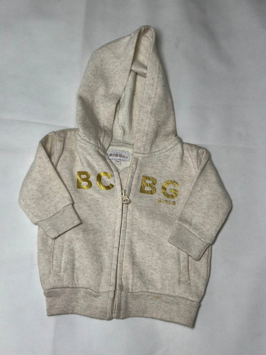 Preloved BCBGIRLS Cream Oatmeal Gold Foil Zip-Up Fleece Hoodie