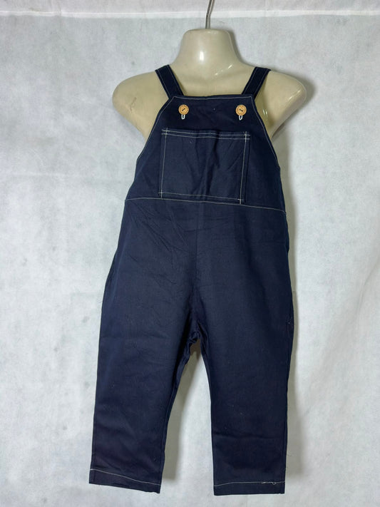 Preloved Kids Dark Navy Canvas Dungarees / Overalls with Wooden Buttons