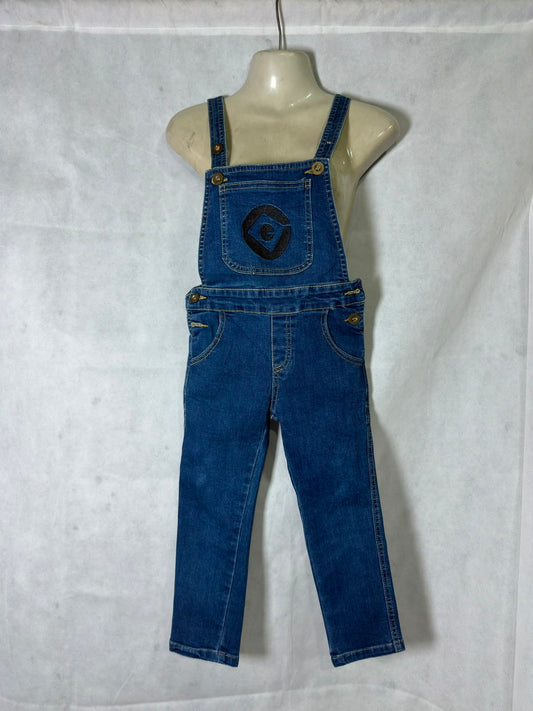 Preloved Kids Blue Denim Minions Patch Adjustable Dungarees / Overalls