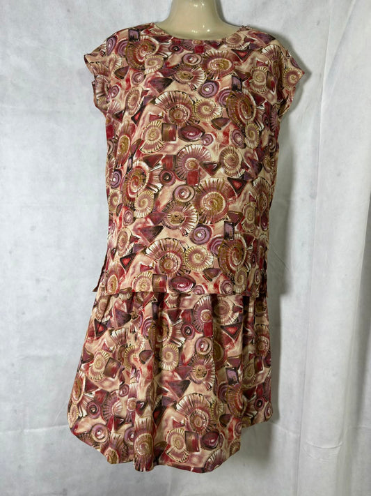 Preloved Vintage Geometric Spiral Print Sleeveless Top & Pleated Skirt Set