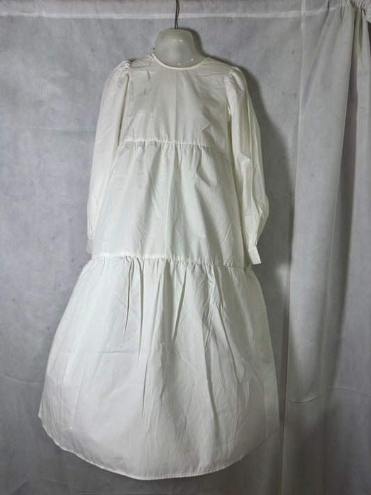 Preloved Solid Off-White Crisp Cotton Tiered Maxi Dress