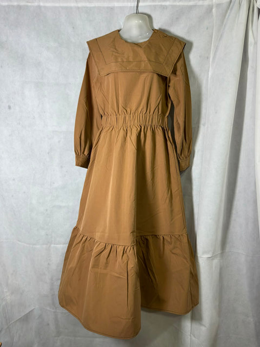Preloved ZARA Camel Tan Sailor Collar Tiered Midi Maxi Dress