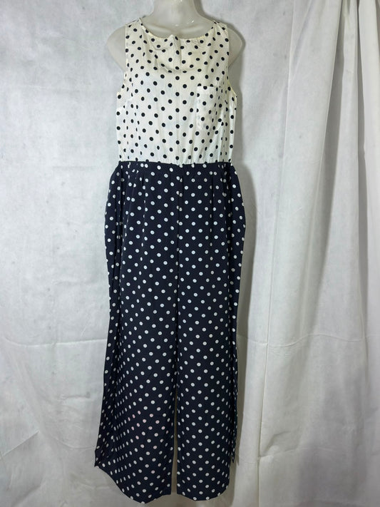 Preloved Two-Tone Polka Dot Sleeveless Wide-Leg Jumpsuit