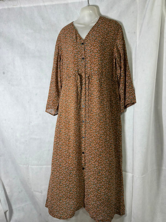 Preloved Caramel Brown Floral Button-Down Drawstring Maxi Dress