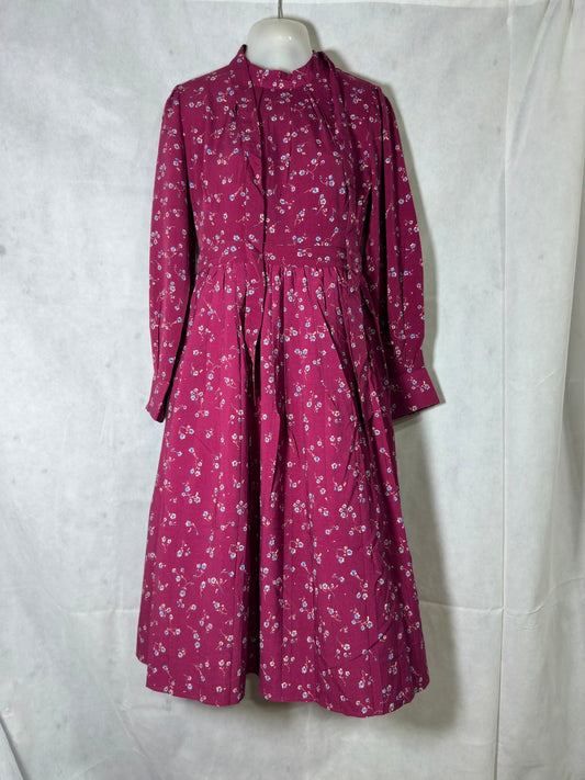 Preloved Magenta Pink Floral Tie-Neck Pleated Midi Dress