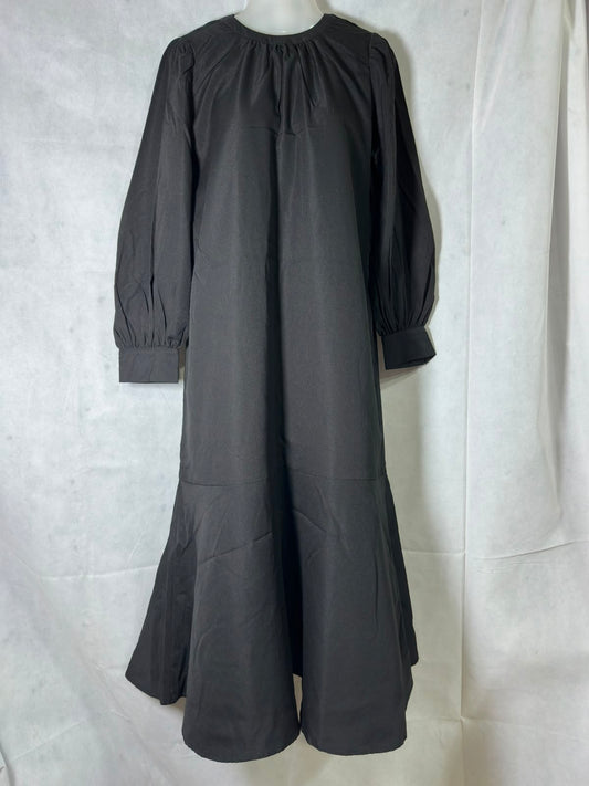 Preloved Solid Black Gathered Neck Flared Hem Maxi Dress