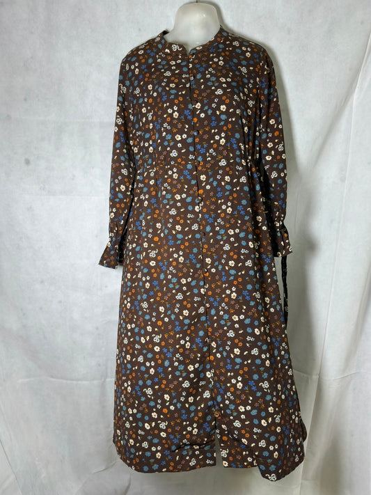 Preloved Dark Brown Floral Button-Down Long Sleeve Maxi Dress