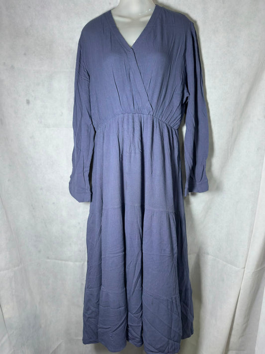 Preloved Slate Blue Wrap V-Neck Tiered Maxi Dress