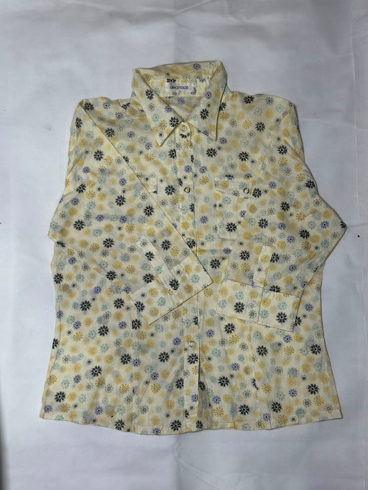 Preloved Vintage Daisy Floral Print Western Snap-Button Shirt