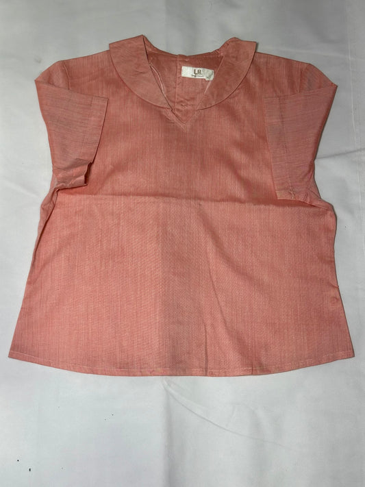 Preloved Dusty Peach Linen-Blend Flat Collar Short Sleeve Blouse