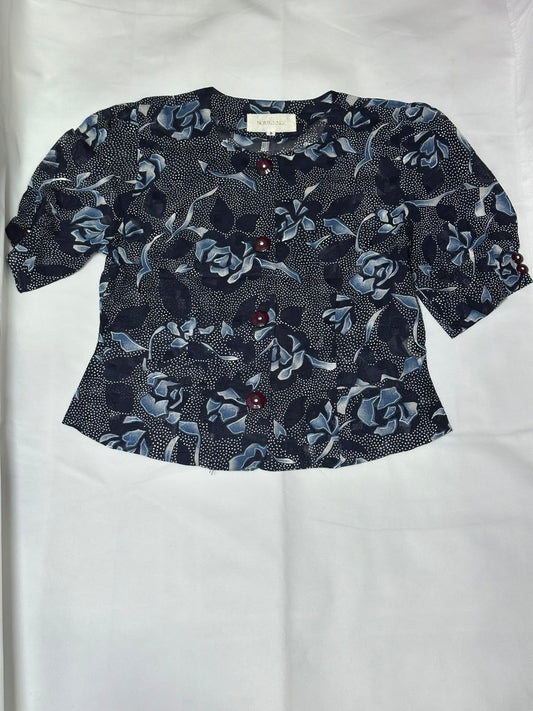 Preloved Vintage Floral & Polka Dot Short Sleeve Button-Up Blouse