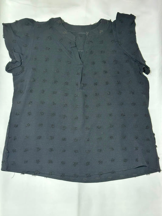 Preloved Black Swiss Dot Textured V-Neck Flutter Sleeve Top