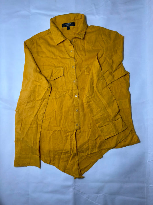 Preloved Mustard Yellow Linen-Look Roll-Up Sleeve Utility Shirt