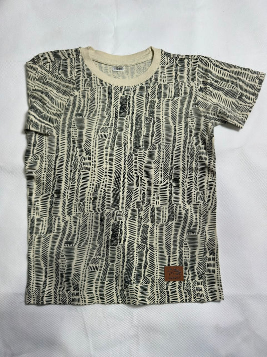 Preloved Cream & Black Abstract Linework Geometric Print Short Sleeve T-Shirt