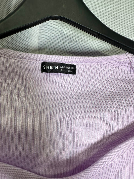 Preloved SHEIN Light Lilac Sweetheart Ribbed Knit Long Sleeve Crop Top