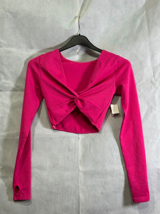 Preloved JoyLab Bright Pink Front-Twist Seamless Ribbed Active Crop Top with Thumbholes
